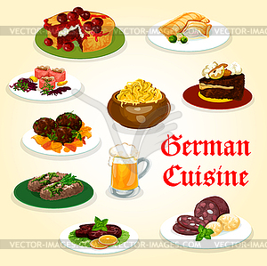 German cuisine dinner with sausage and beer icon - vector clip art