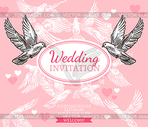 White dove sketch poster of wedding invitation - vector clipart