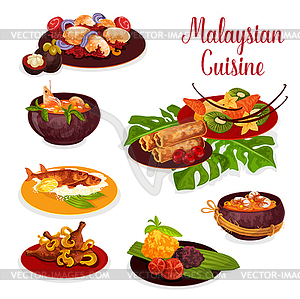 Malaysian cuisine icon with exotic dinner dish - vector clipart