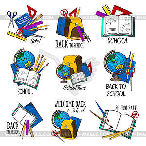 Back to School education stationery icons - vector clipart