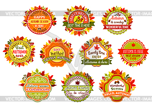 Autumn label and badge set of fall nature leaf - vector clipart