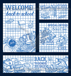 Back to School ink pen sale sketch design - vector clipart