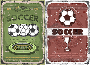 Vintage grunge soccer game posters - vector image