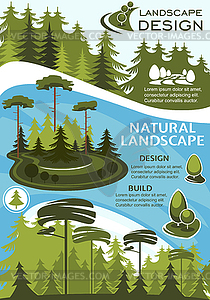 Landscape design banner with green tree and plant - vector EPS clipart