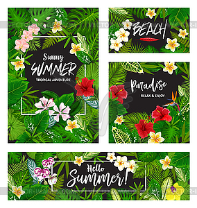 Summer tropical vacation card wth exotic palm leaf - vector image