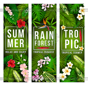 Тропический пальмовой лист и экзотический летний цветок - изображение в векторном формате