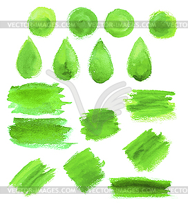 Green watercolor blob stains icons - vector clipart