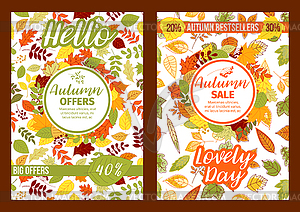 Autumn sale posters of fall leaf foliage - vector image