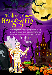 Halloween holiday greeting banner with scary ghost - vector clipart