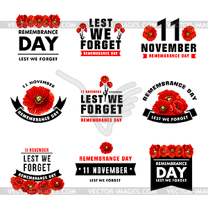 Red poppy flower icon for Remembrance Day design - vector image