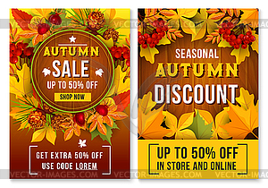 Autumn sale online discount poster - vector image