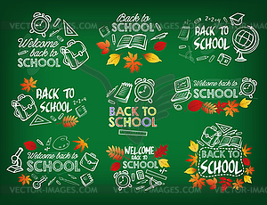 Back to school chalk sketch badge on blackboard - stock vector clipart