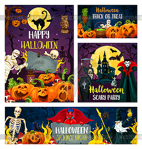 Halloween banner of horror party invitation design - vector clipart