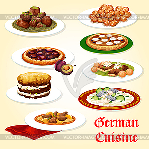 German cuisine icon of dinner dish with dessert - vector image