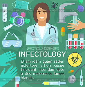 Плакат инфекционной болезни для дизайна лекарств - векторный клипарт Royalty-Free