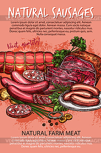 Sausage banner with beef and pork meat product - vector clipart