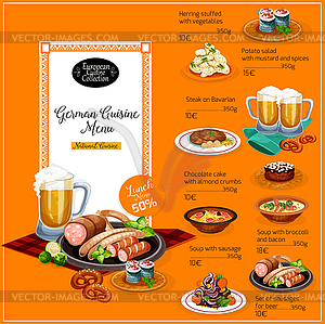 Шаблон меню ресторана обеденной кухни немецкой кухни - векторизованное изображение клипарта