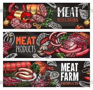 Meat and sausage blackboard banner for food design - vector clipart