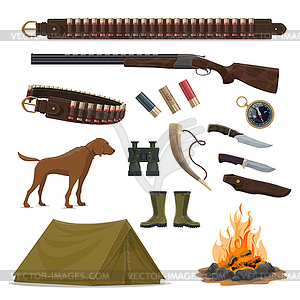 Hunter weapon and equipment icon of hunting design - vector clipart