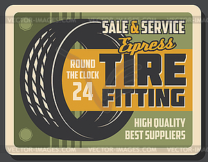 Tire fitting banner of car service or repair shop - vector clip art