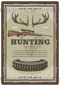 Hunting club open season sketch poster - vector image