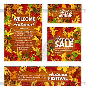 Autumn sale banner and fall festival poster design - vector image