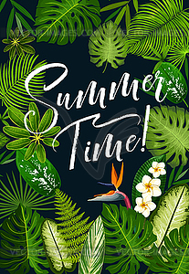 Summer holidays banner of tropical palm and flower - vector image