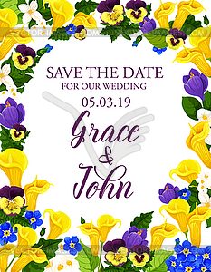 Flowers Save Date wedding card - vector clipart