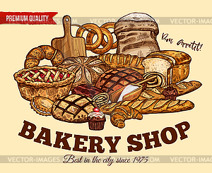 Bread sketch poster for bakery shop - vector clipart