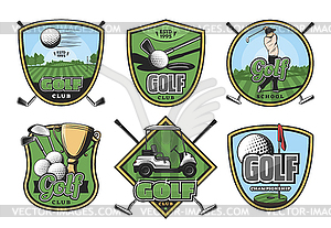 Golf sport retro badge with club, ball and golfer - vector clipart