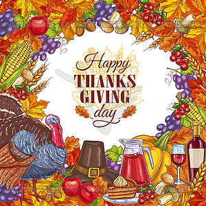 Thanksgiving greeting card with vegetables - vector clipart