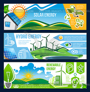 Solar, wind and hydro energy banner of green power - vector clipart / vector image