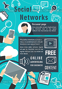 Social network communication poster - vector image