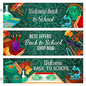 Back to School stationery sale web banners - vector clipart