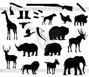 Animals silhouette icons for hunt - vector image