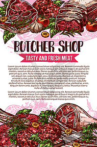 Butcher shop sketch meat poster - vector clipart