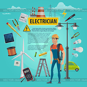 Electircian profession man poster - vector clipart