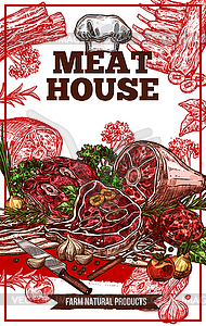 Sketch meat house poster - vector image