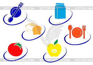 Пищевые символы - иллюстрация в векторном формате