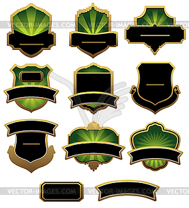 Set of green and golden labels - vector image