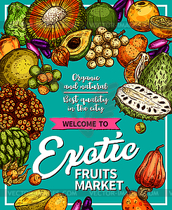Exotic fruits farm market sketch poster - vector clipart