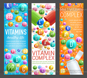 Multivitamin health complex pills banners - vector clipart / vector image