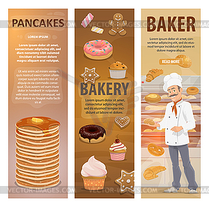 Bakery bread, desserts and baker banners - vector image