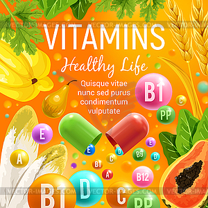 Vegetable salads and fruits healthy vitamins - vector clipart / vector image