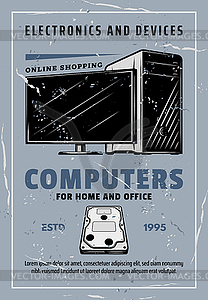 Computers ans electronic devices grunge poster - vector clip art