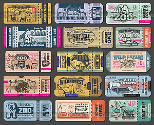 Zoo park wild animals entrance tickets - royalty-free vector clipart