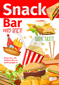 Fast food sandwiches and dessert snacks bar poster - vector clipart