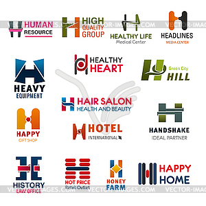 Letter H company brand names and business icons - color vector clipart