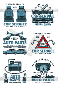 Car auto service and spare parts icons - royalty-free vector clipart