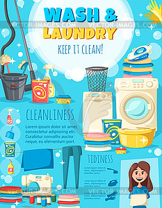 Home wash and laundry service poster - vector clipart